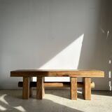 Solid wood bench with openwork base crossed by a cylinder - Mango wood