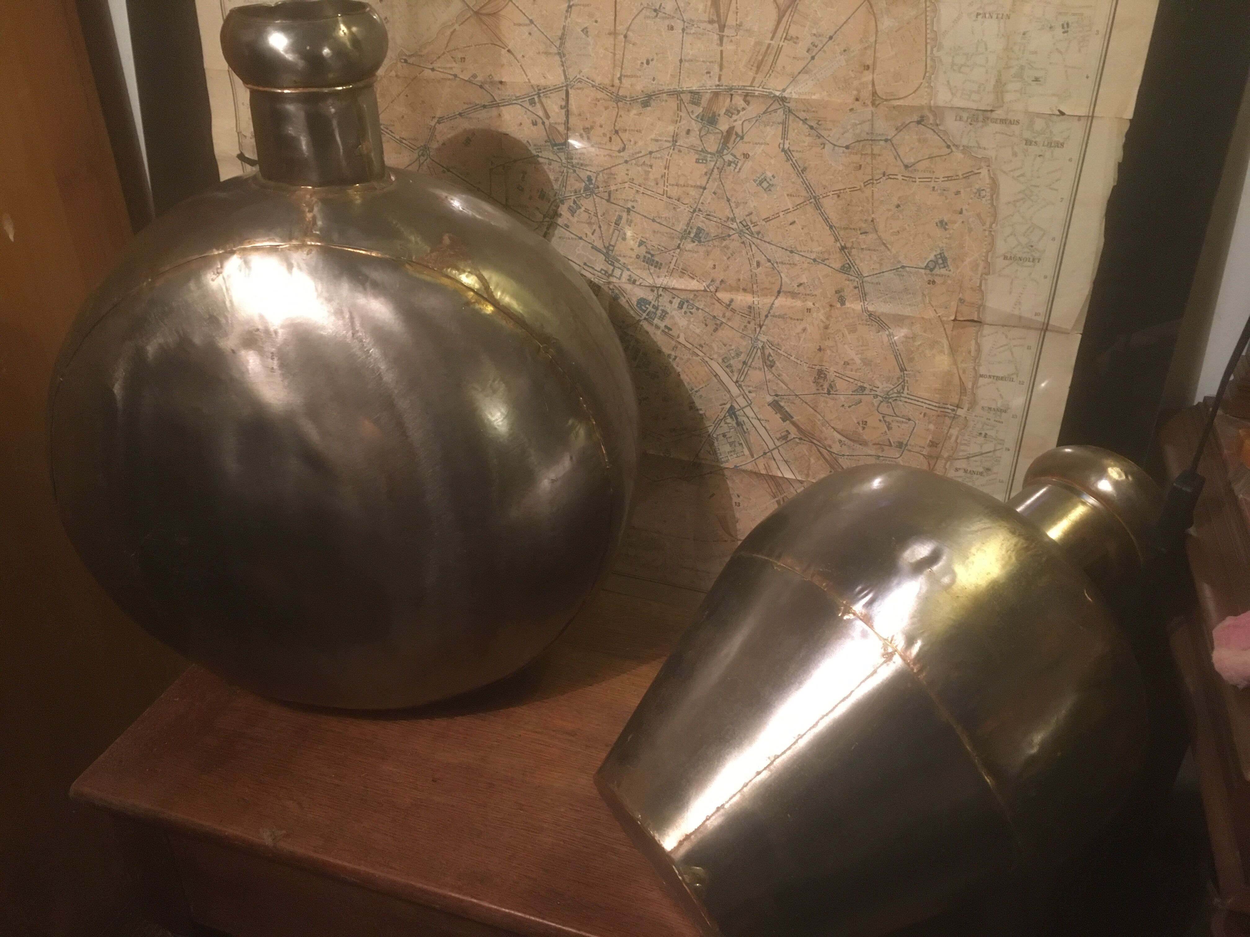 Pair of Radjasthan water bottles in polished metal