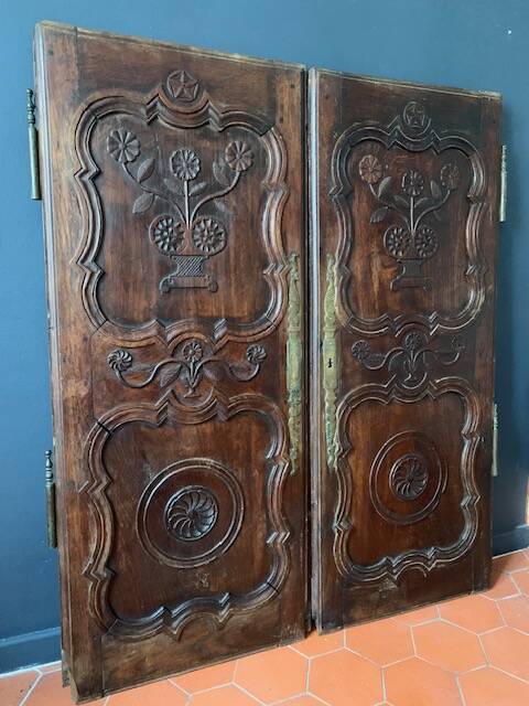 Antique carved wooden cabinet doors, 18th century