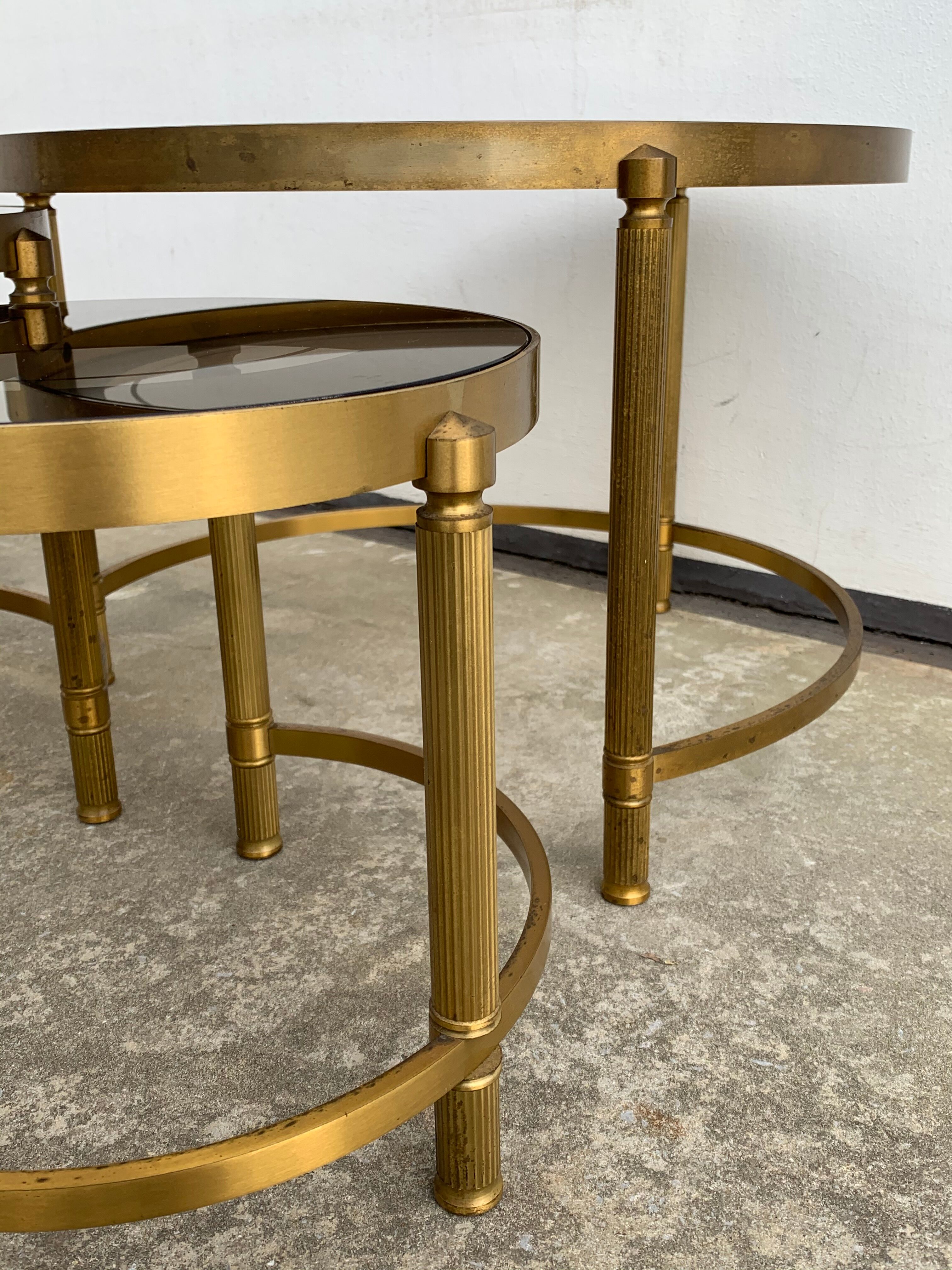 Three round brass tables 1970