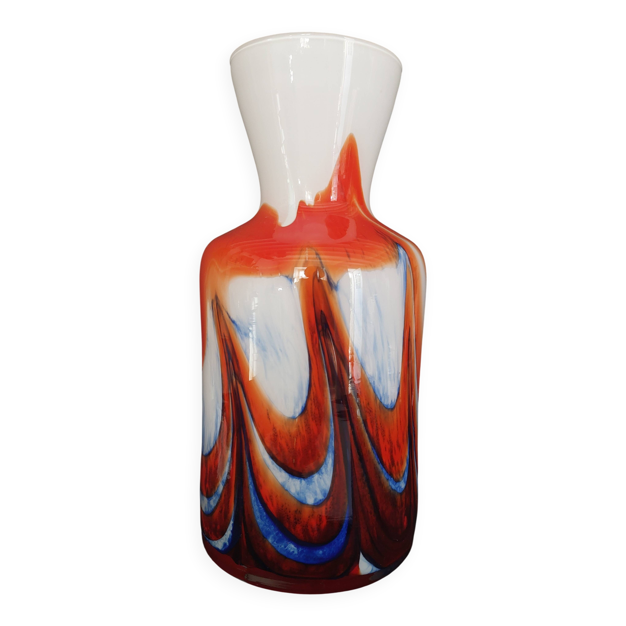 Modernist opaline vase Murano Carlo Moretti 60s-70s orange blue white