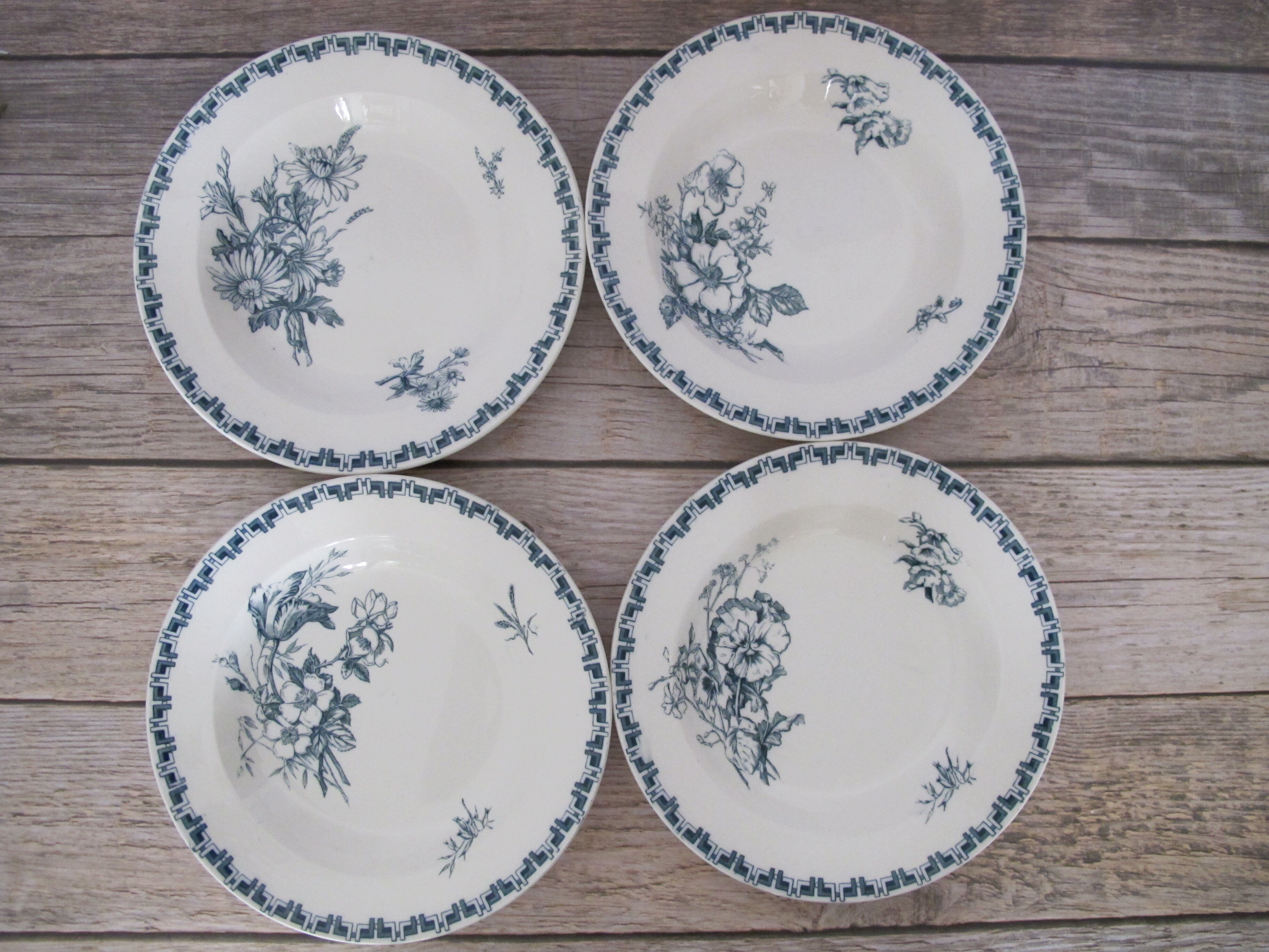 Set of 4 hollow plates in Iron Earth of Sarreguemines, model "Linnée".