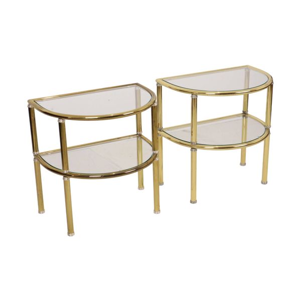 Tables d'appoint, tables de nuit, chrome, verre fumé, Hollywood Regency