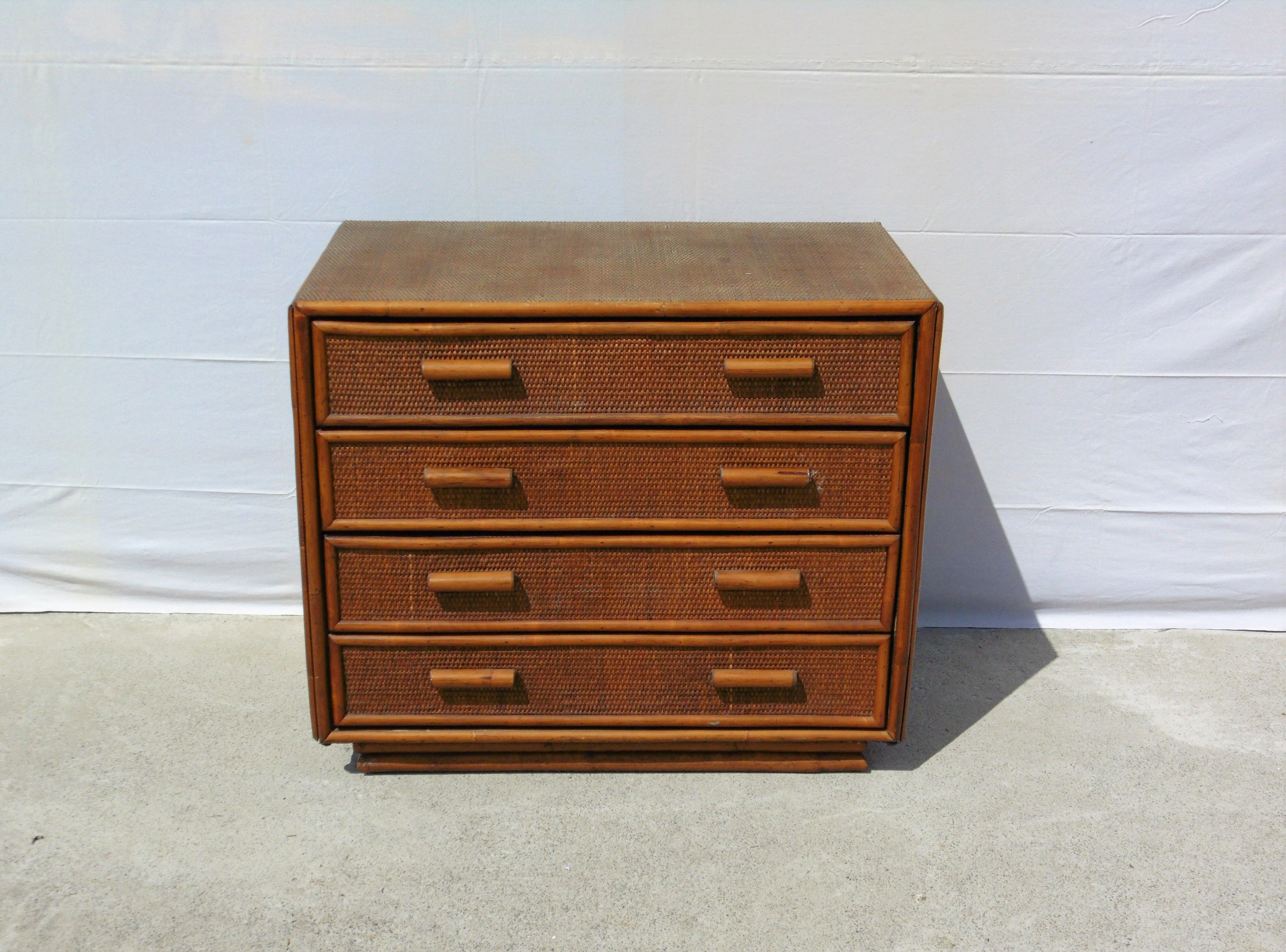 Vintage dresser 4 drawers in rattan and bamboo