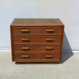Vintage dresser 4 drawers in rattan and bamboo