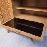 Armoire commode bois et rotin 1960