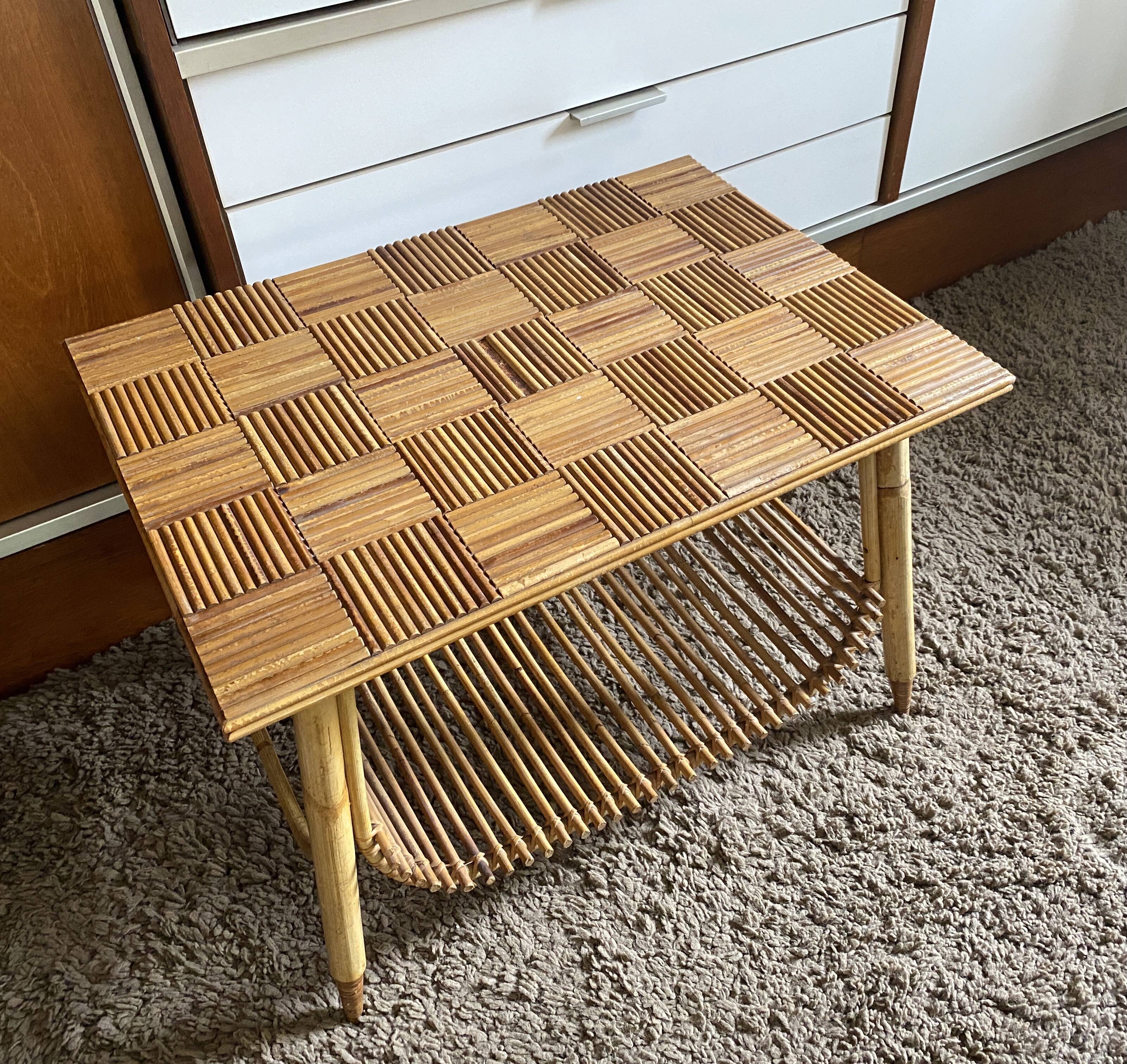 Bamboo and rattan coffee table from the 1960s.