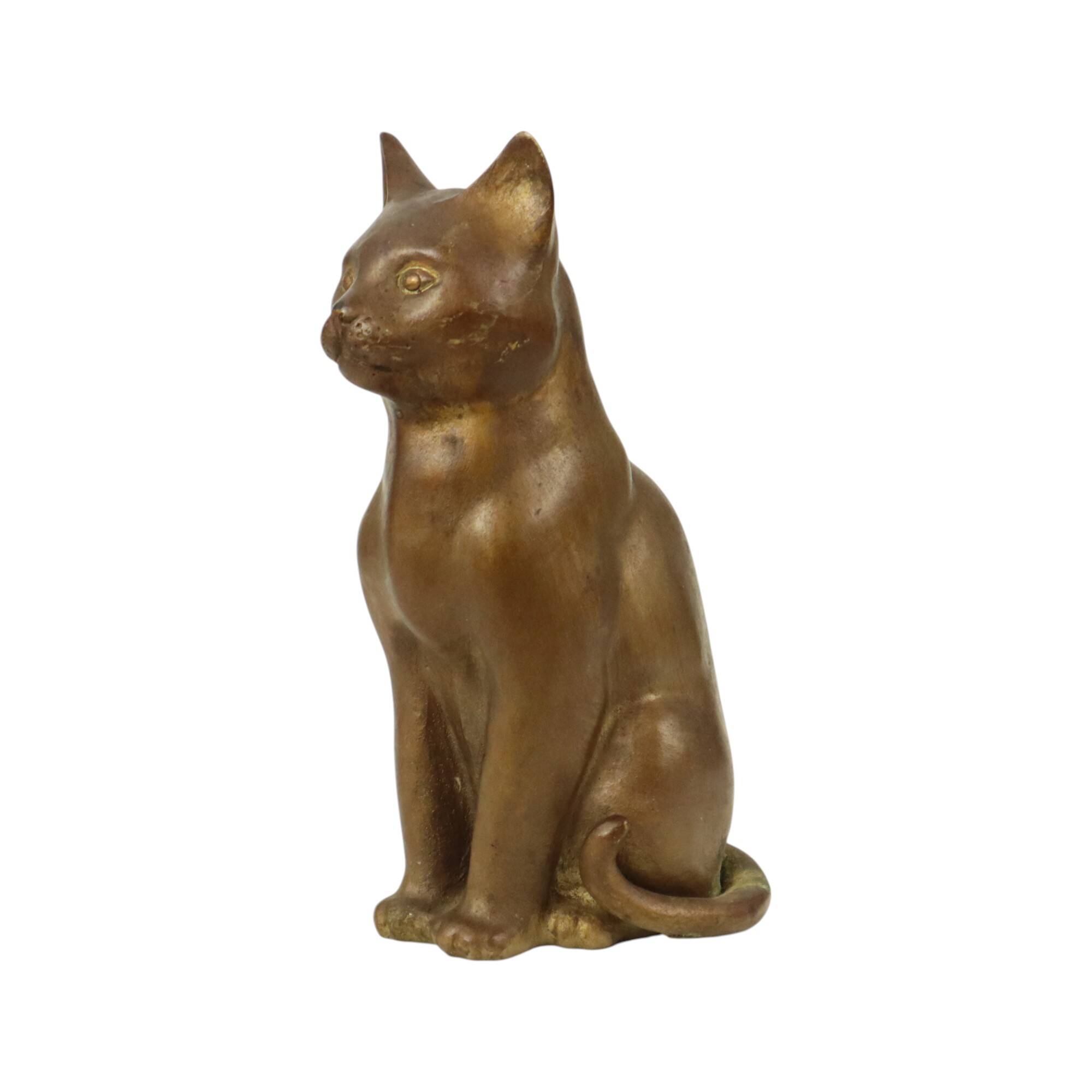 Vintage Cat Statue Bronze Sculpture Cat Decorative 24cm