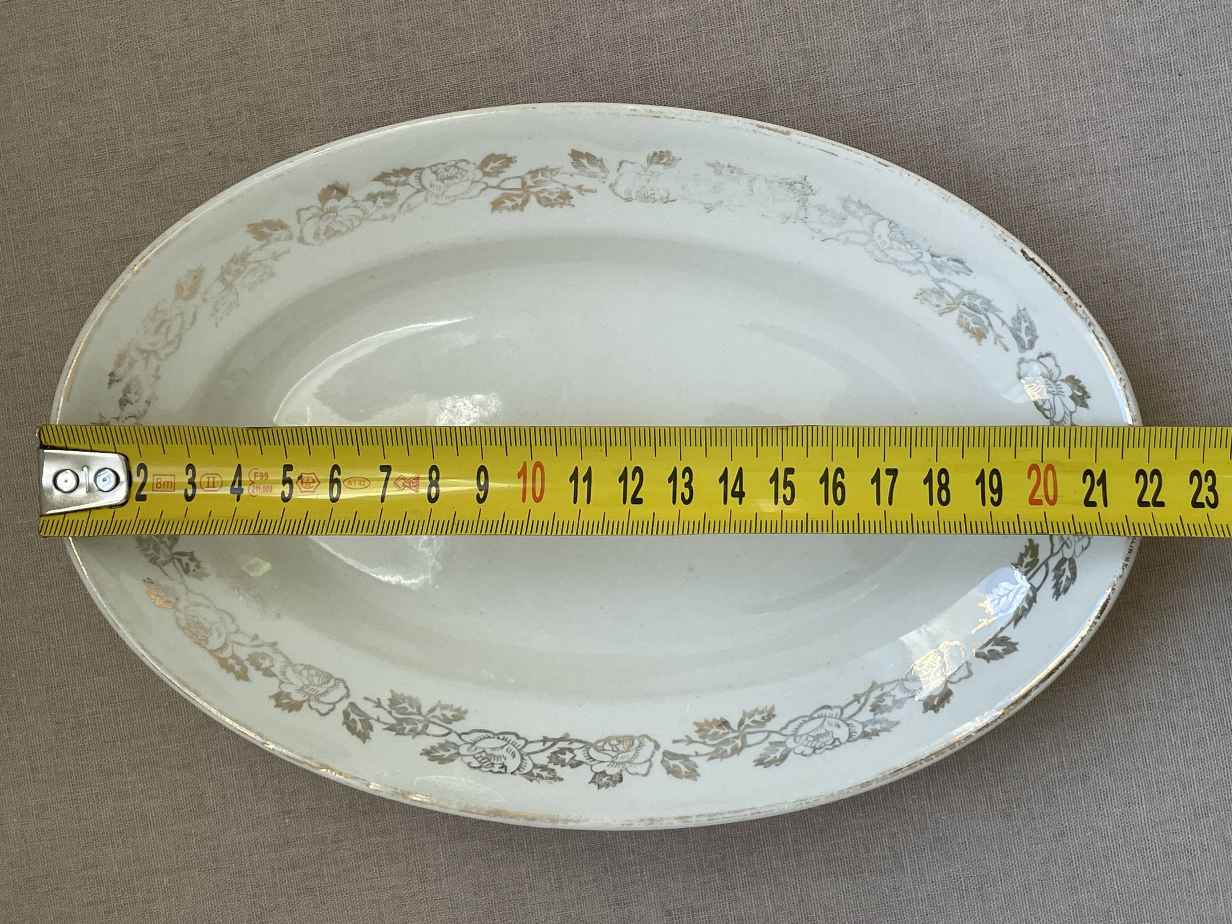 Antique oval plate Moulin des Loups Orchies – grey and gold floral decoration