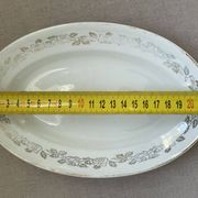 Antique oval plate Moulin des Loups Orchies – grey and gold floral decoration