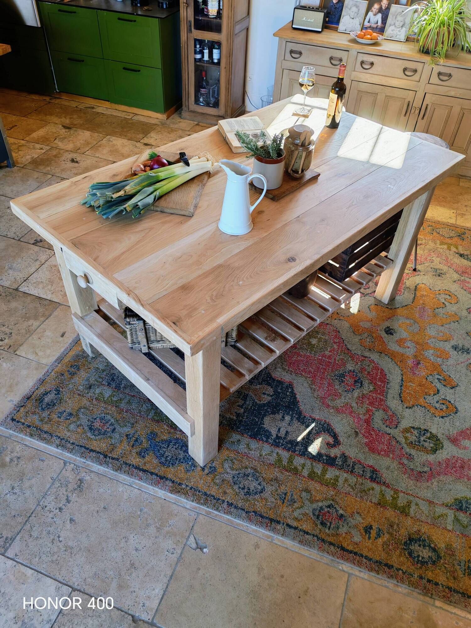 Solid raw oak table/island type "butcher's block" 180x105