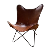 Butterfly armchair in cowhide crust
