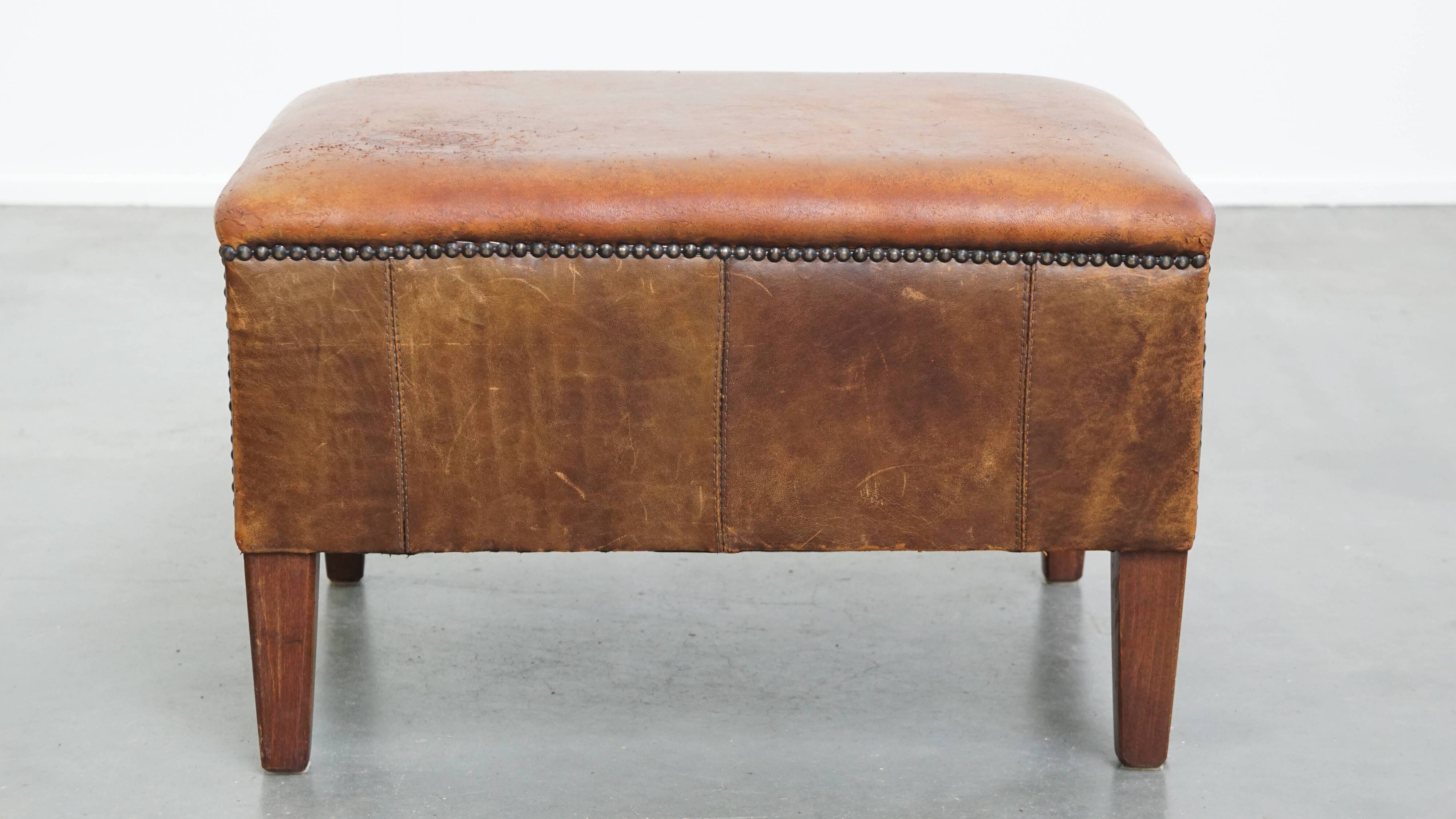 Vintage Sheepskin Leather Ottoman