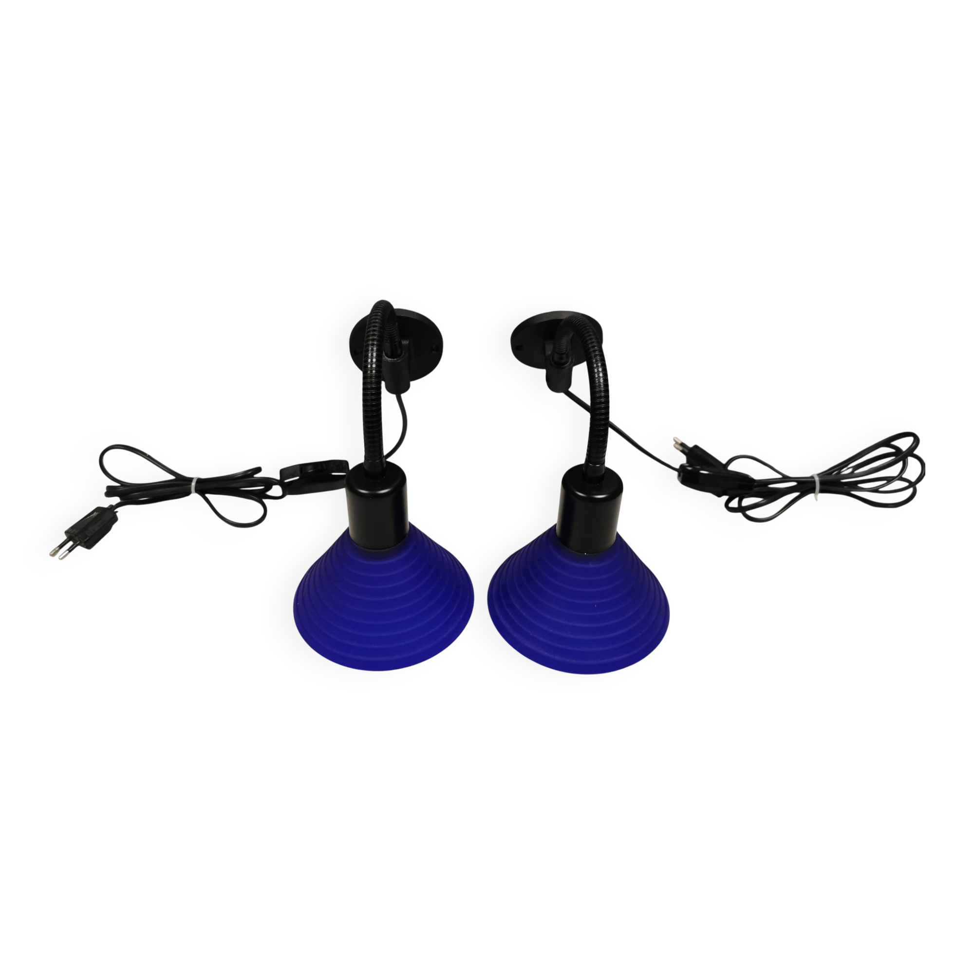 A set of wall lamps with blue glass shades from Danske Design-Light, 1980s.