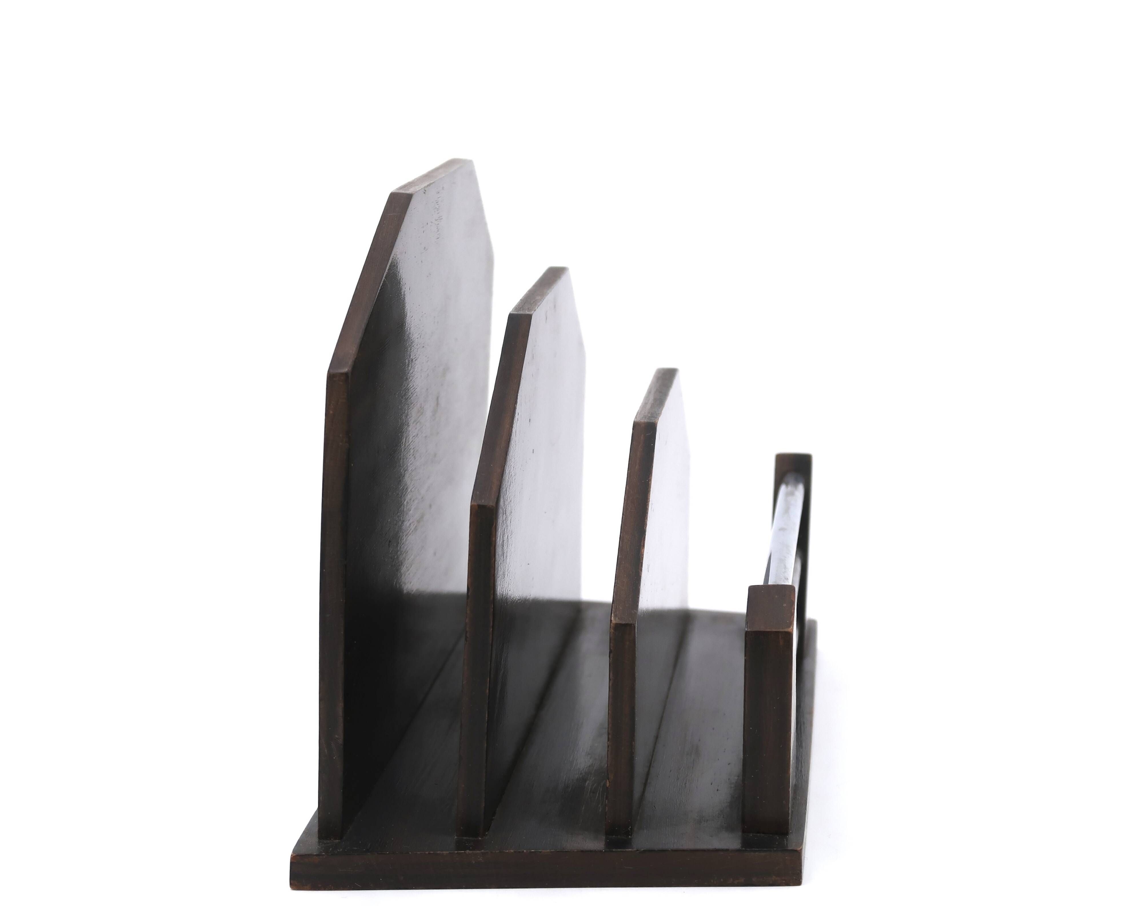 Art Deco mail holder in wood and metal, 1920s