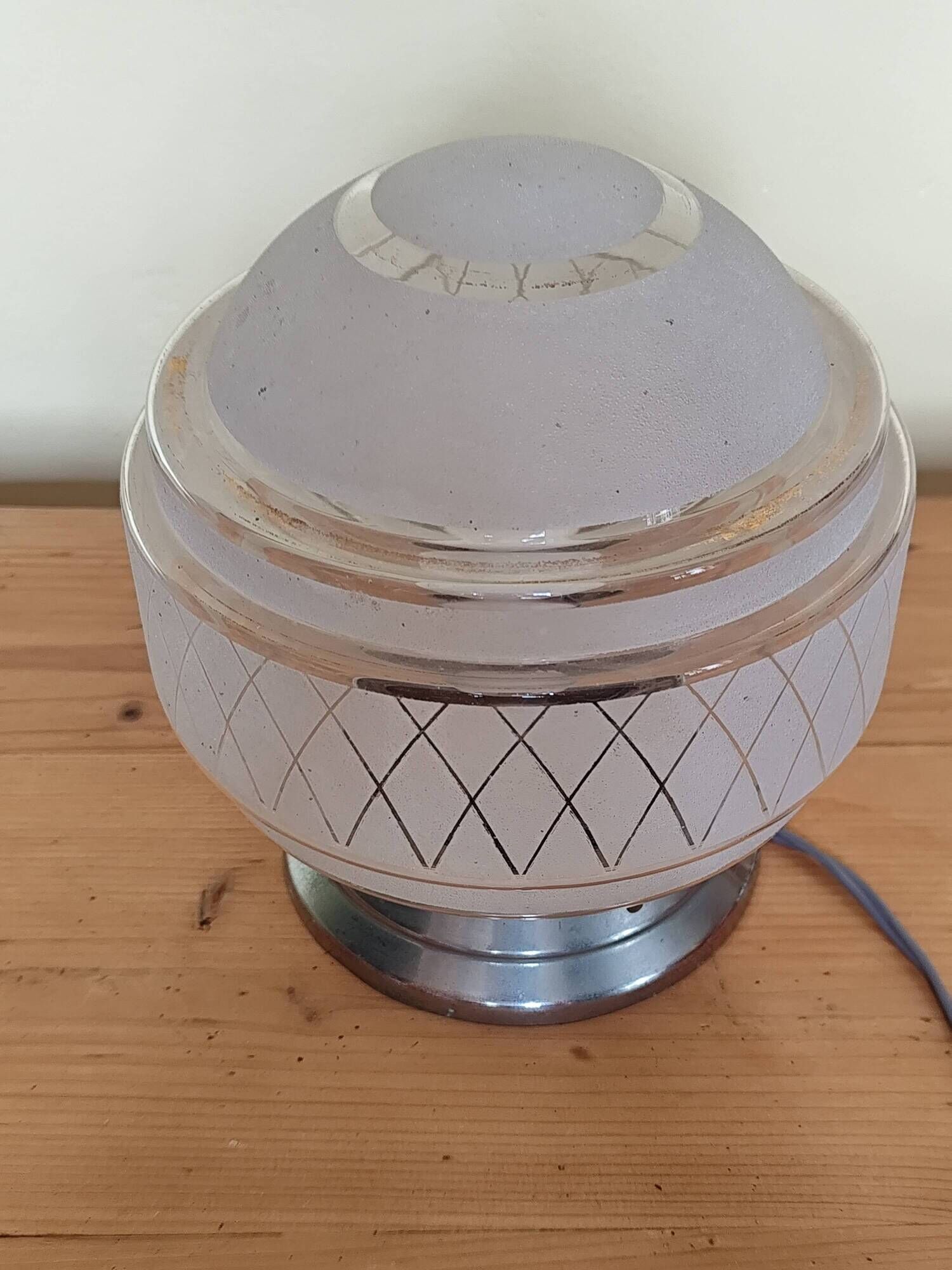 plafonnier des années 40,  globe verre granité opaque -  lampe de table