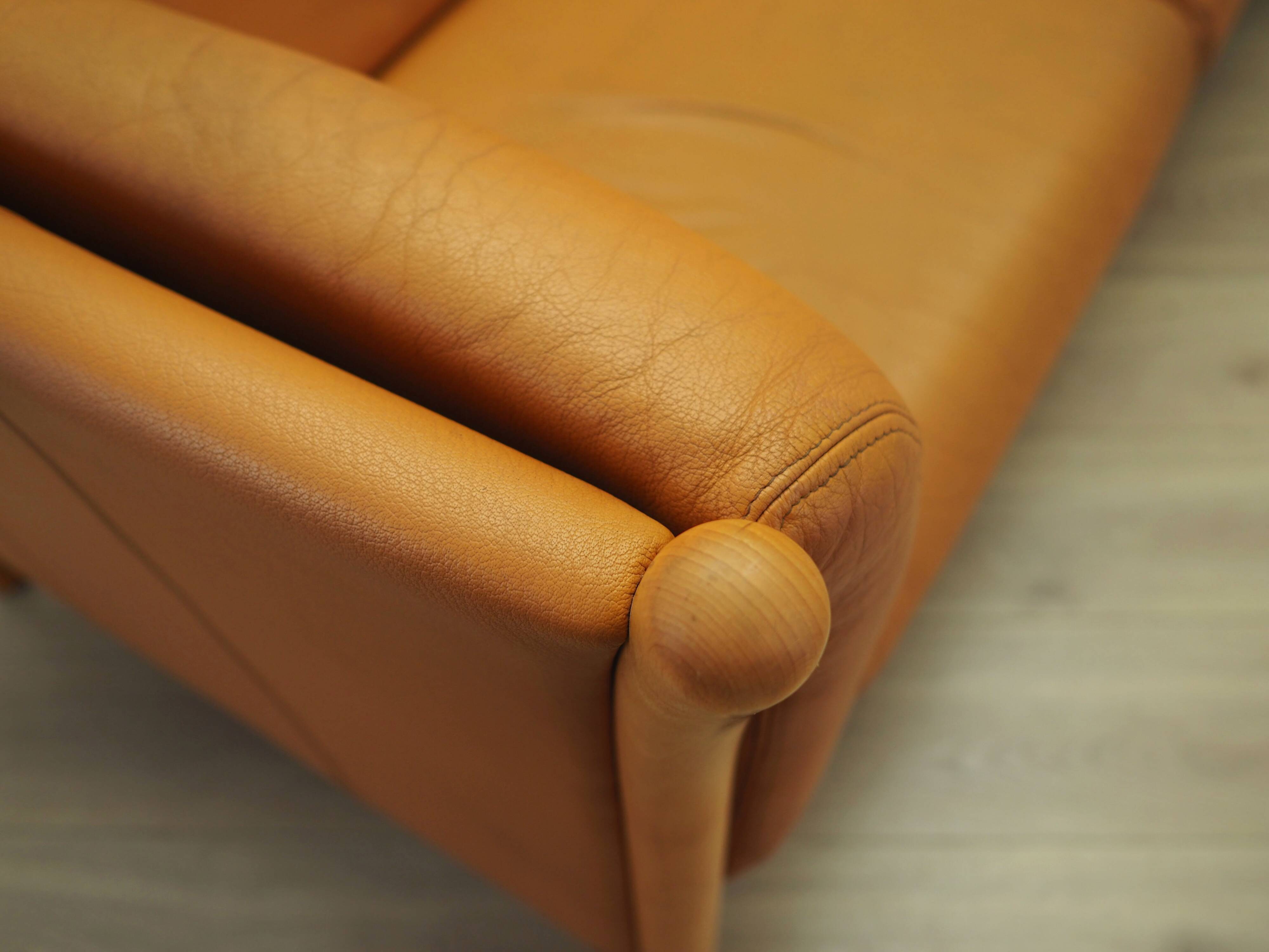 Orange leather sofa, Danish design, 1970s, production: Denmark