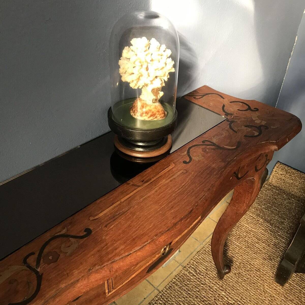 Wooden Console with Smoked Glass, 1950s