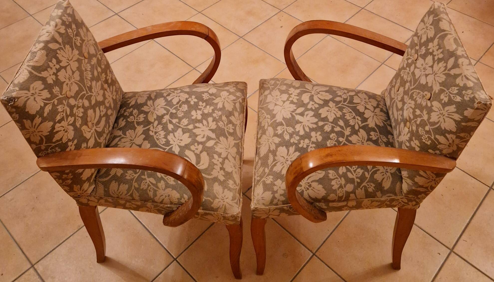 Pair of Art Deco curved wood armchairs – 1930s