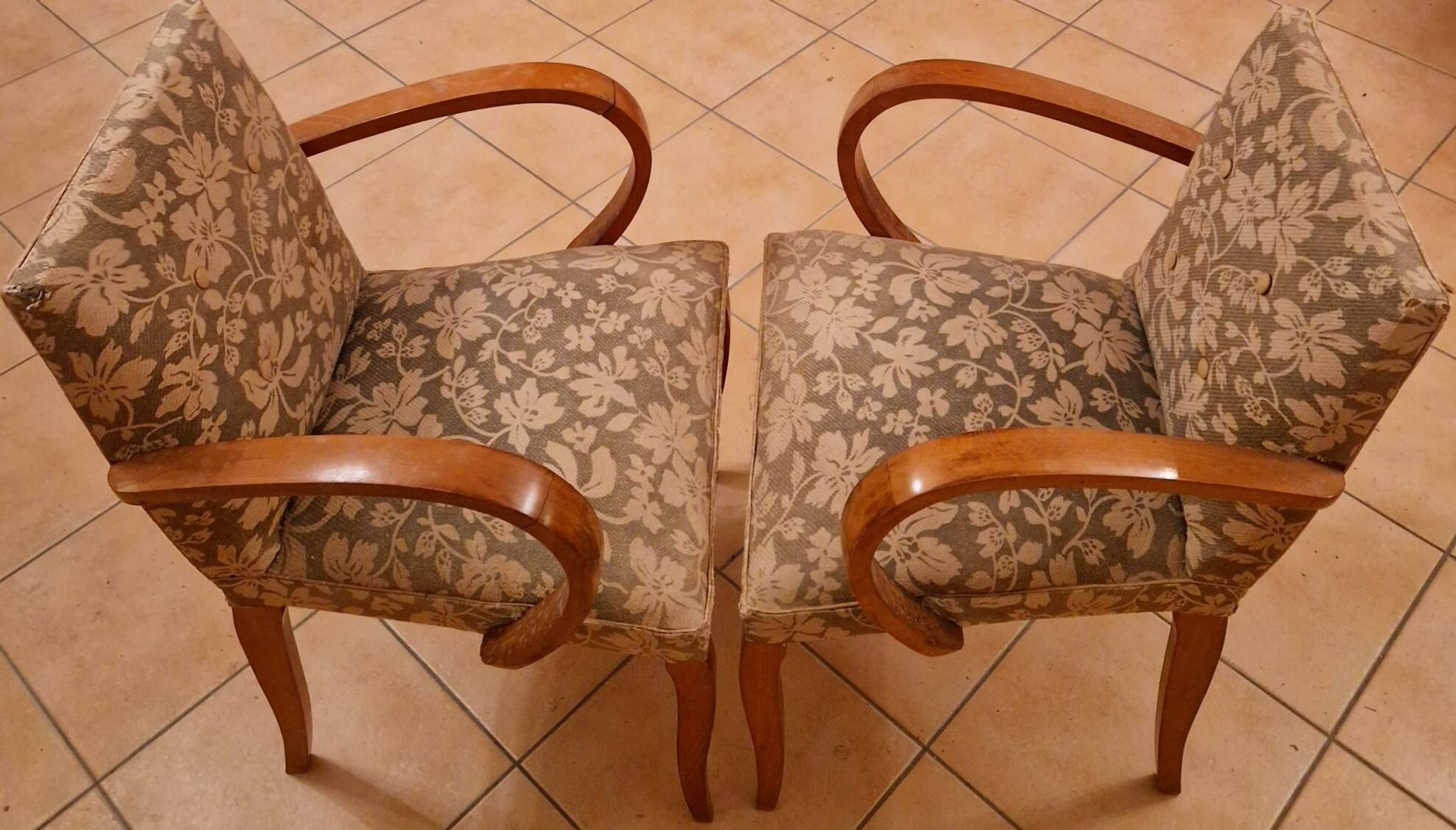 Pair of Art Deco curved wood armchairs – 1930s