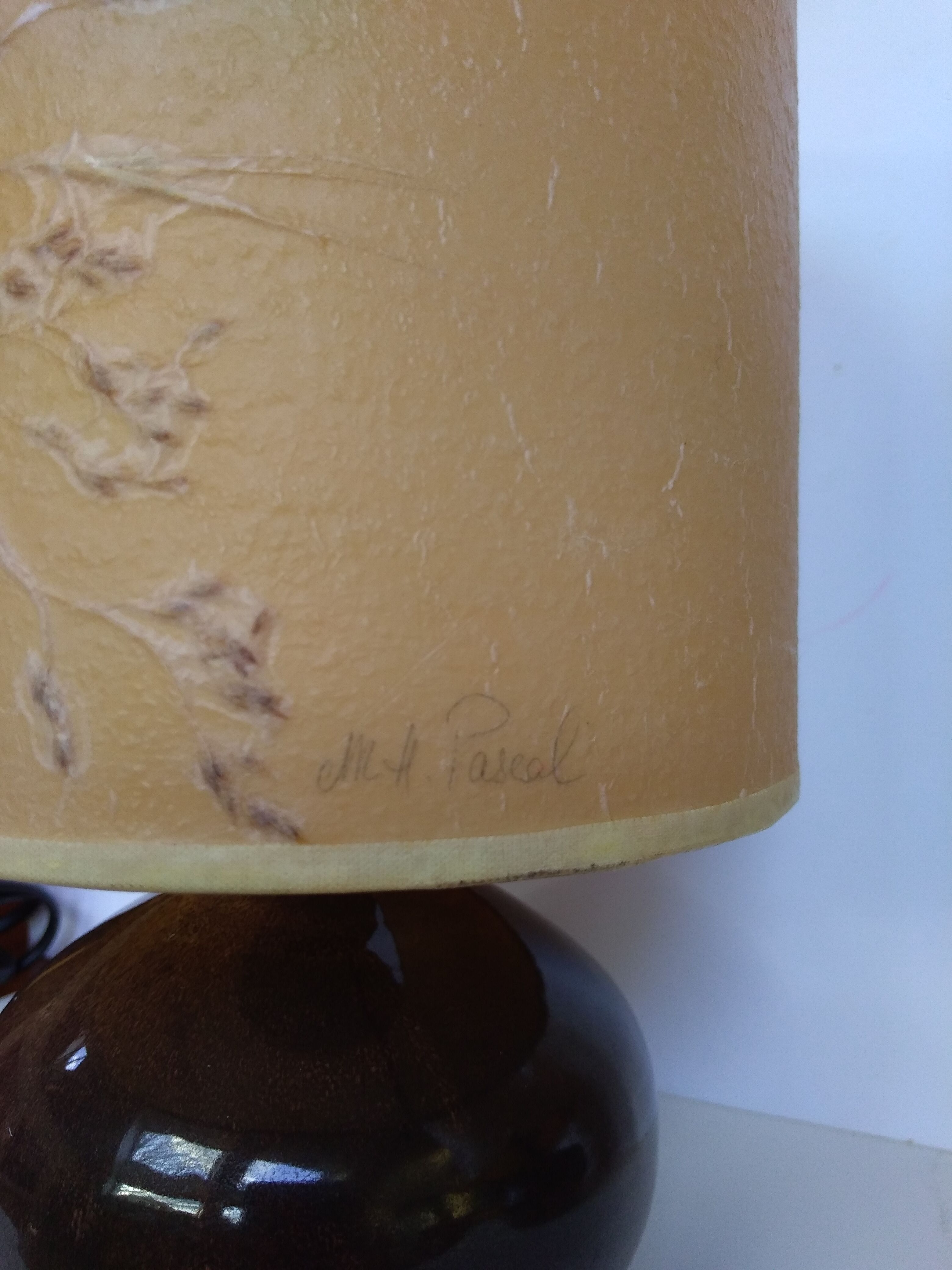 Paire de lampes en grès 70 abat-jour inclusion fleurs séchées
