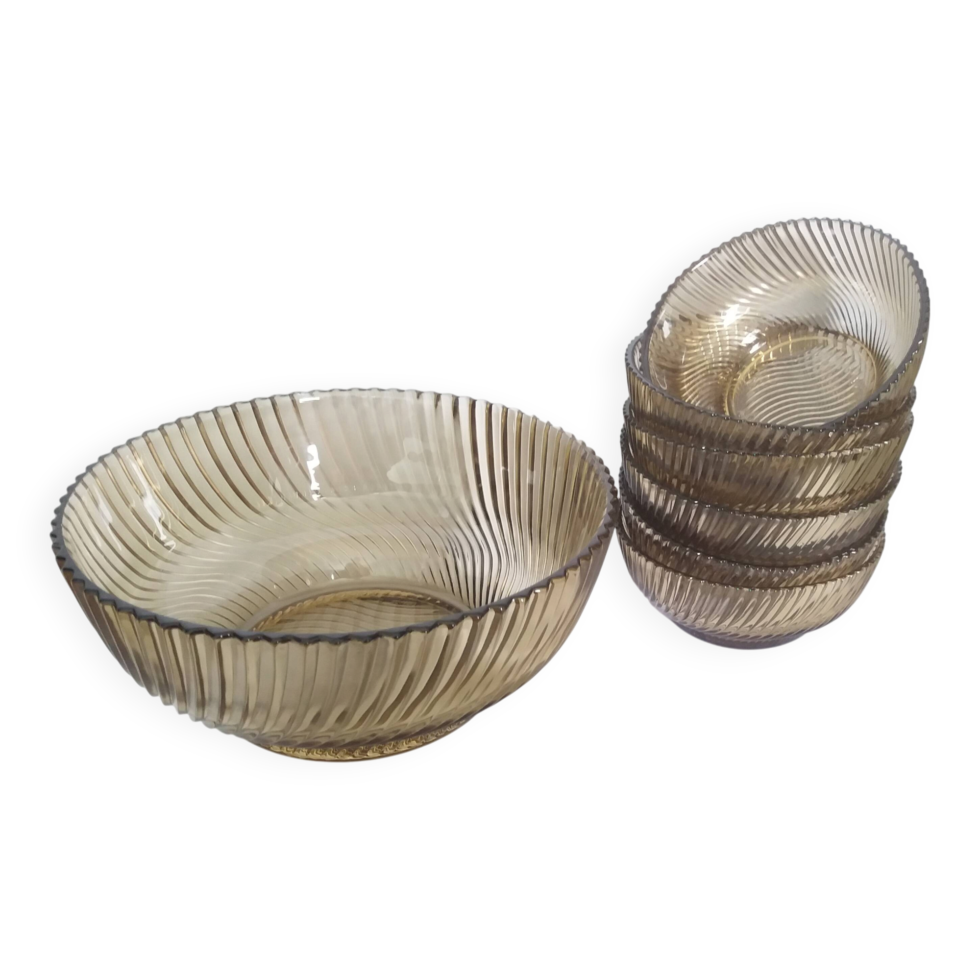 Service compotier saladier et coupelles en verre fumé