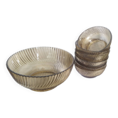 Service of compotier, salad bowl, and smoked glass bowls.