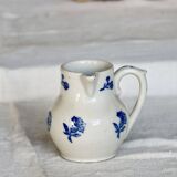 Antique Saint-Uze steel clay pitcher with cobalt blue floral pattern