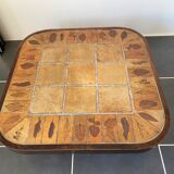 Coffee table Roger Capron ceramic herbarium and vintage wood year 1960