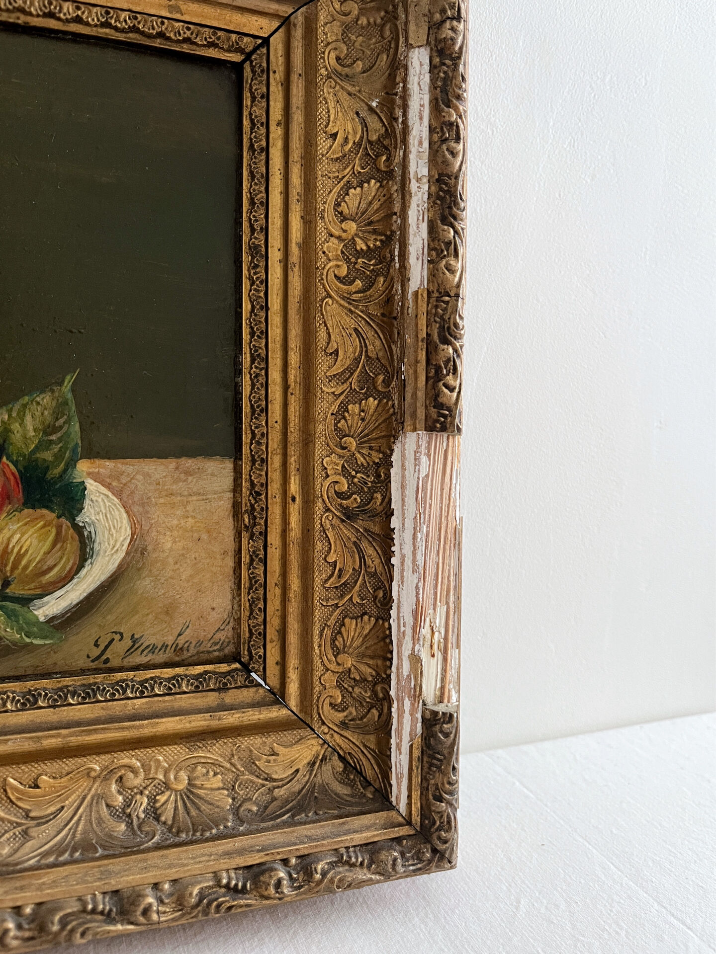 Old oil painting still life Flemish fruits
