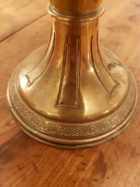 Art Deco brass cup and its engraved saucer.