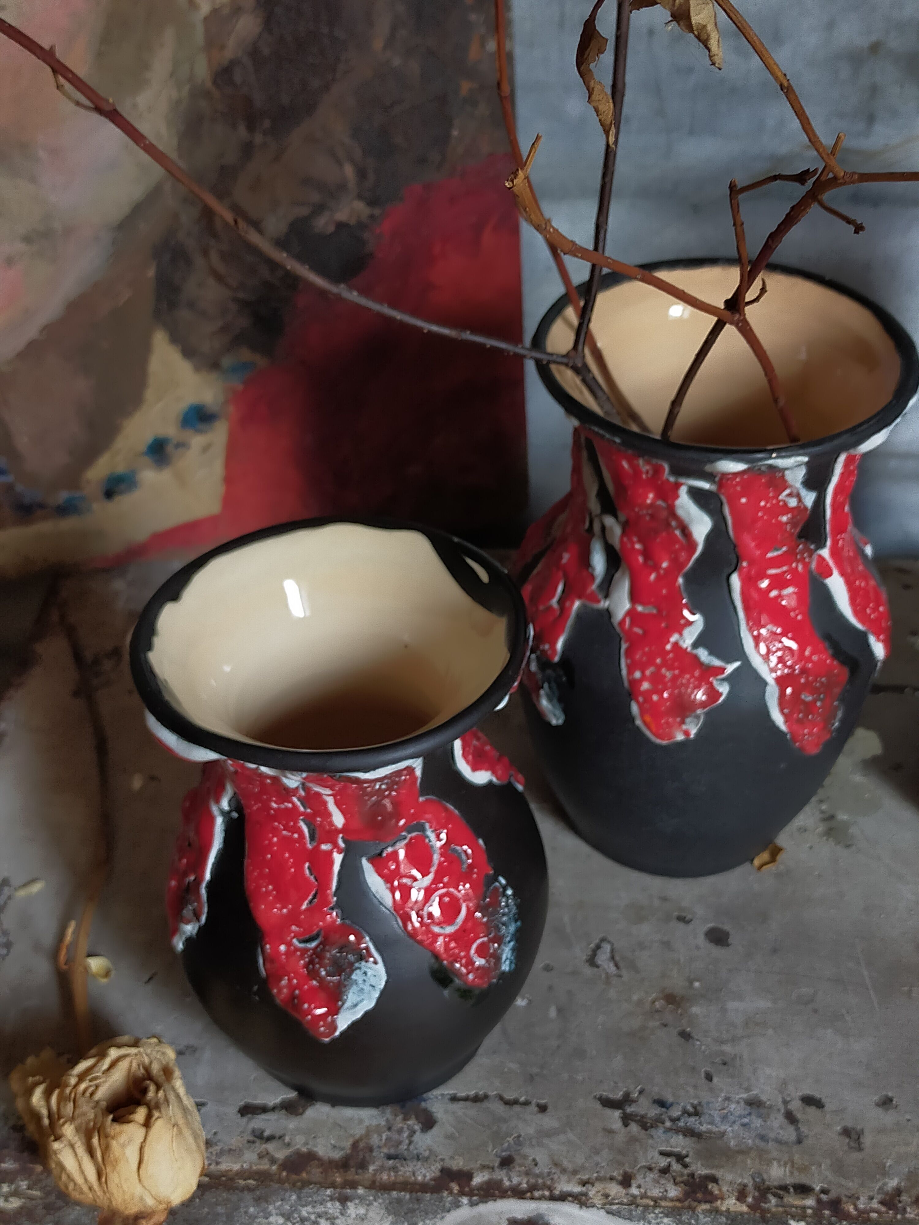 Duo of ceramic vases foams Fat Lava vintages