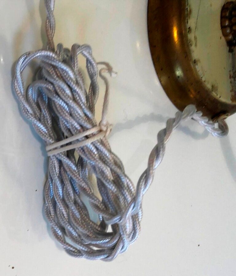 Brass table lamp, 30s-40s, clichy glass globe