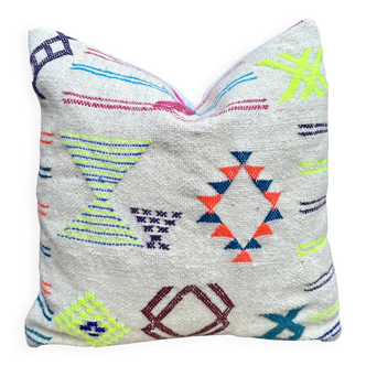 Housse de coussin marocaine faite à la main (45 x 45 cm) blanche