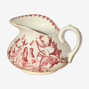 pitcher in earthenware pink bird motif