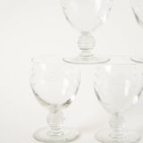 Set of 6 large wine glasses with intricately carved stems, in engraved crystal, Art Nouveau