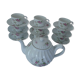 Service 9 Cups & Teapot Haviland model Sylvie small roses Limoges porcelain