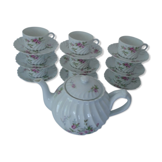 Service 9 Tasses  & théière Haviland modèle Sylvie petites roses Limoges porcelaine