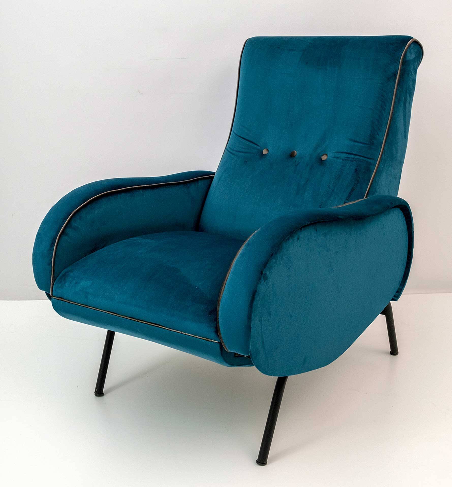 Marco Zanuso Mid-Century Modern Italian Velvet Reclining Armchair, 1950s