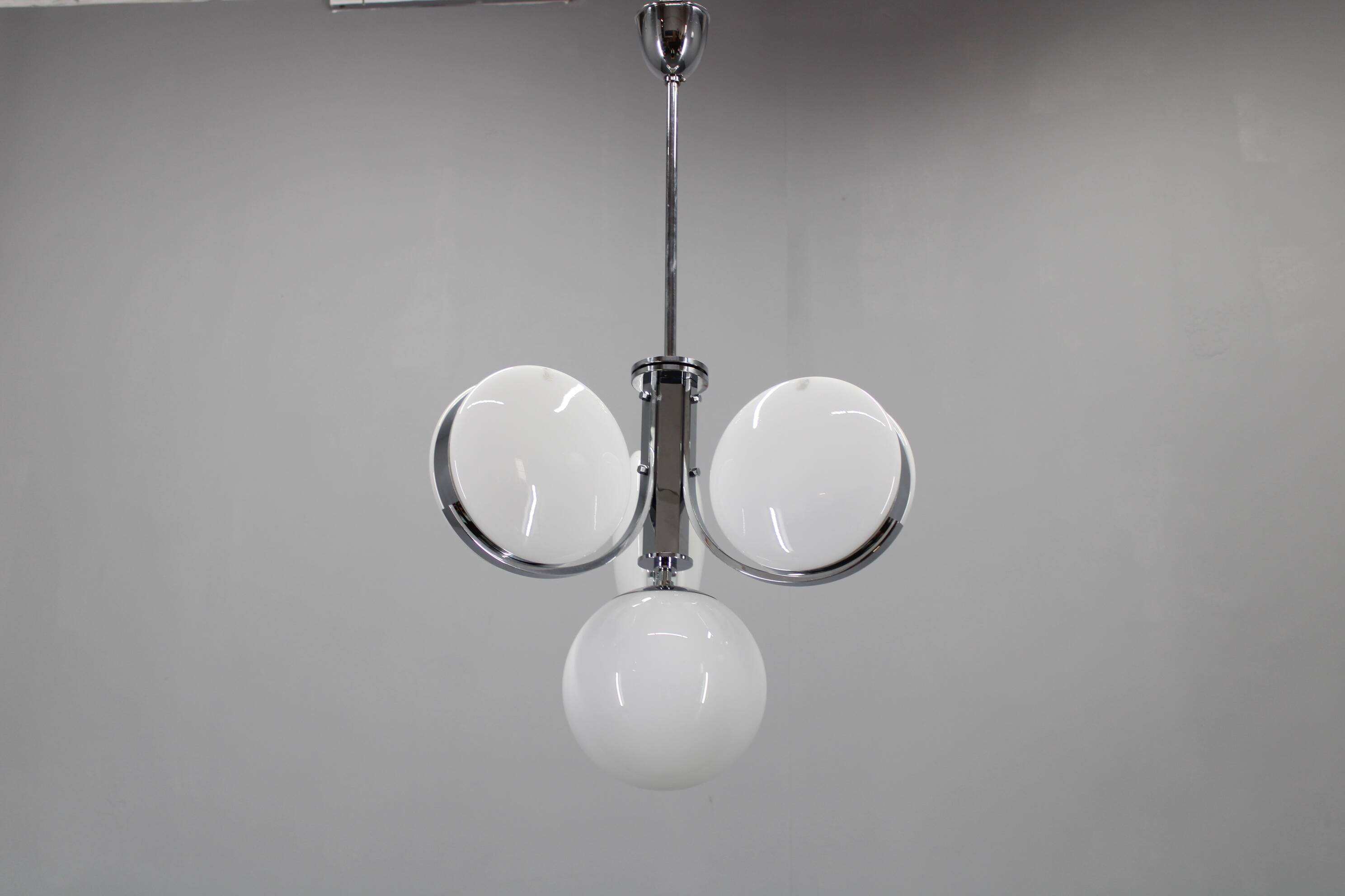 1930s Rare Art Deco Glass Chandelier, Czechoslovakia