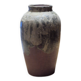 Vase ancien en grès brun émaillé, 22 cm