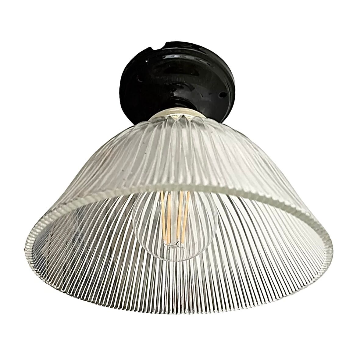 Vintage holophanous glass ceiling lamp