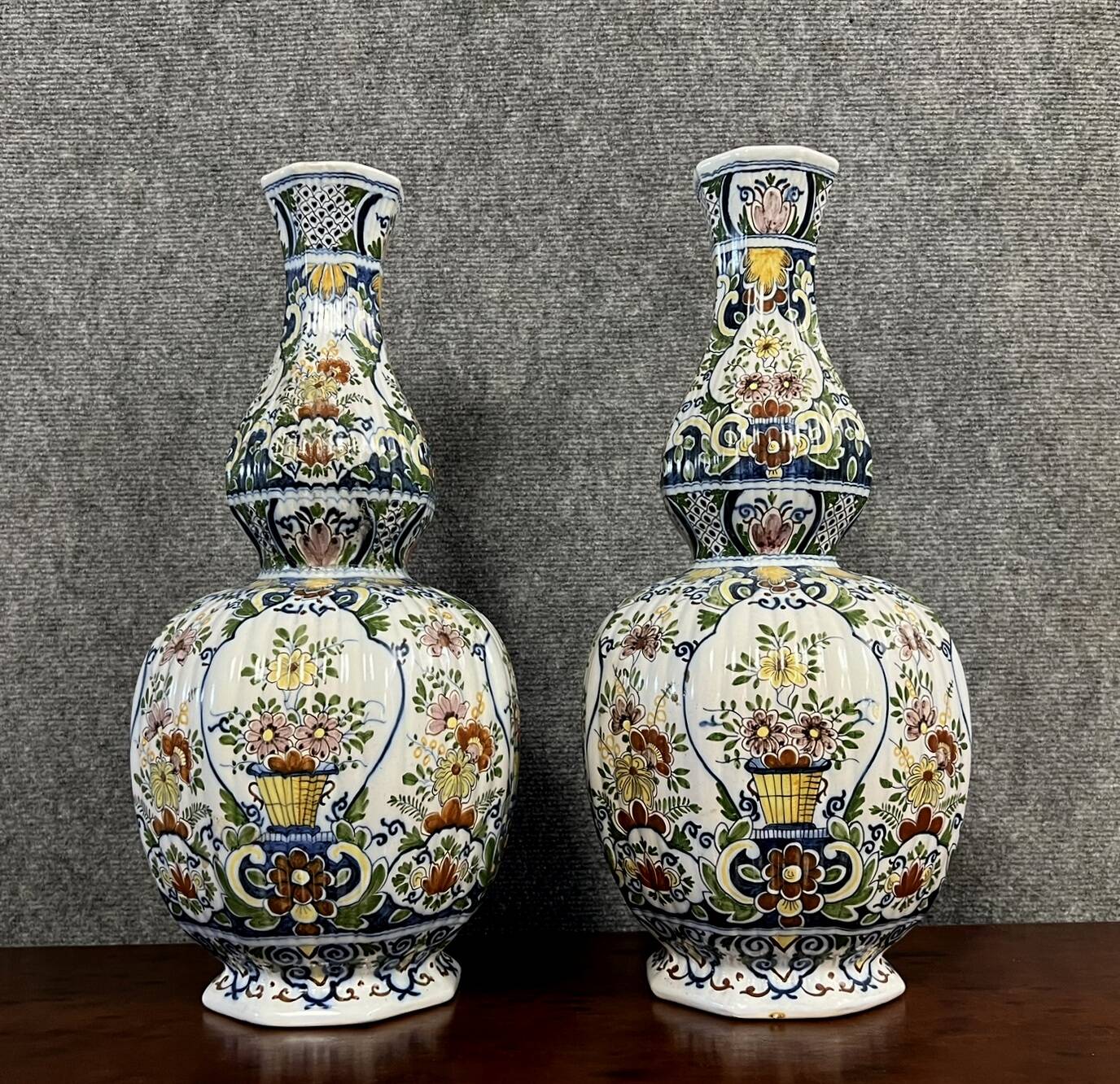 Rouen: pair of flower vases, hand painted around 1880-1900