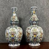 Rouen: pair of flower vases, hand painted around 1880-1900