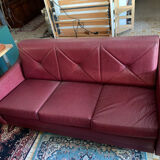 Red leather sofa 70s folding bed