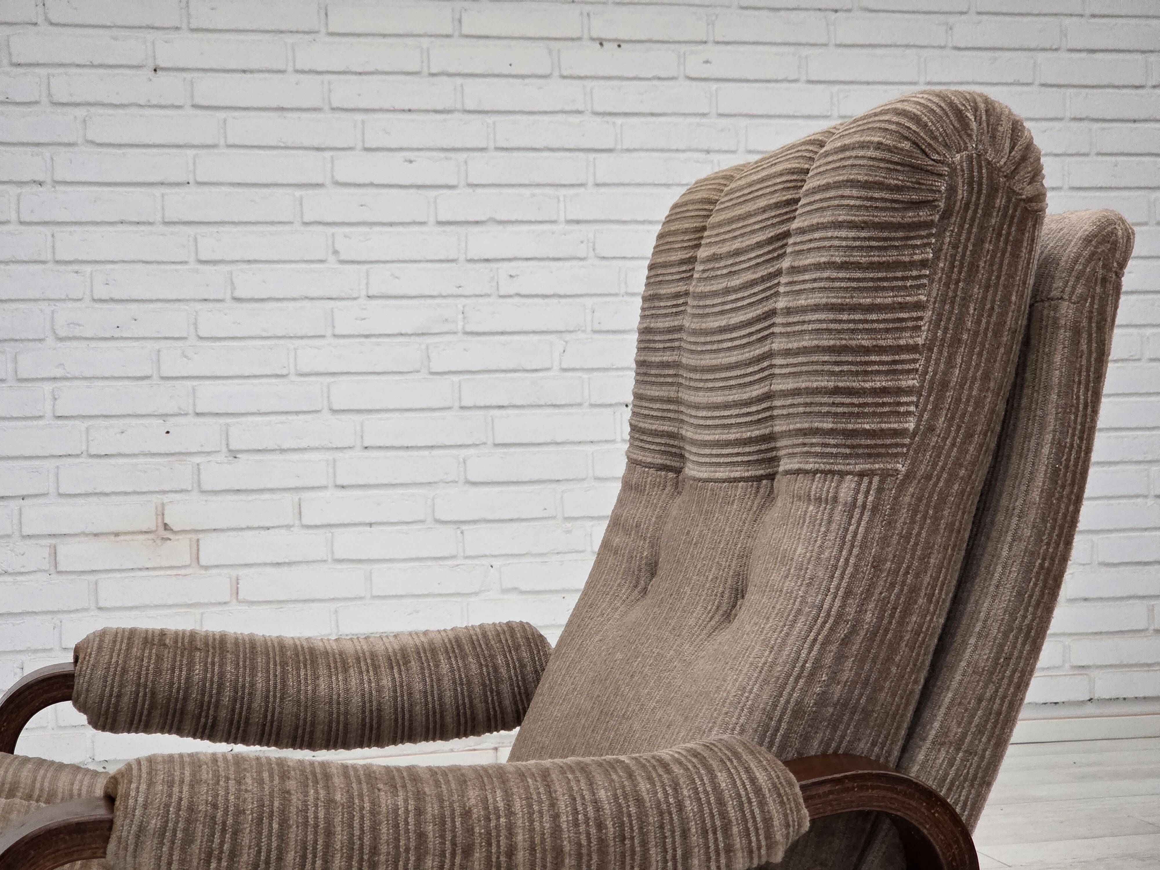 1970s, pair of Danish armchairs, brown furniture corduroy, beech wood.
