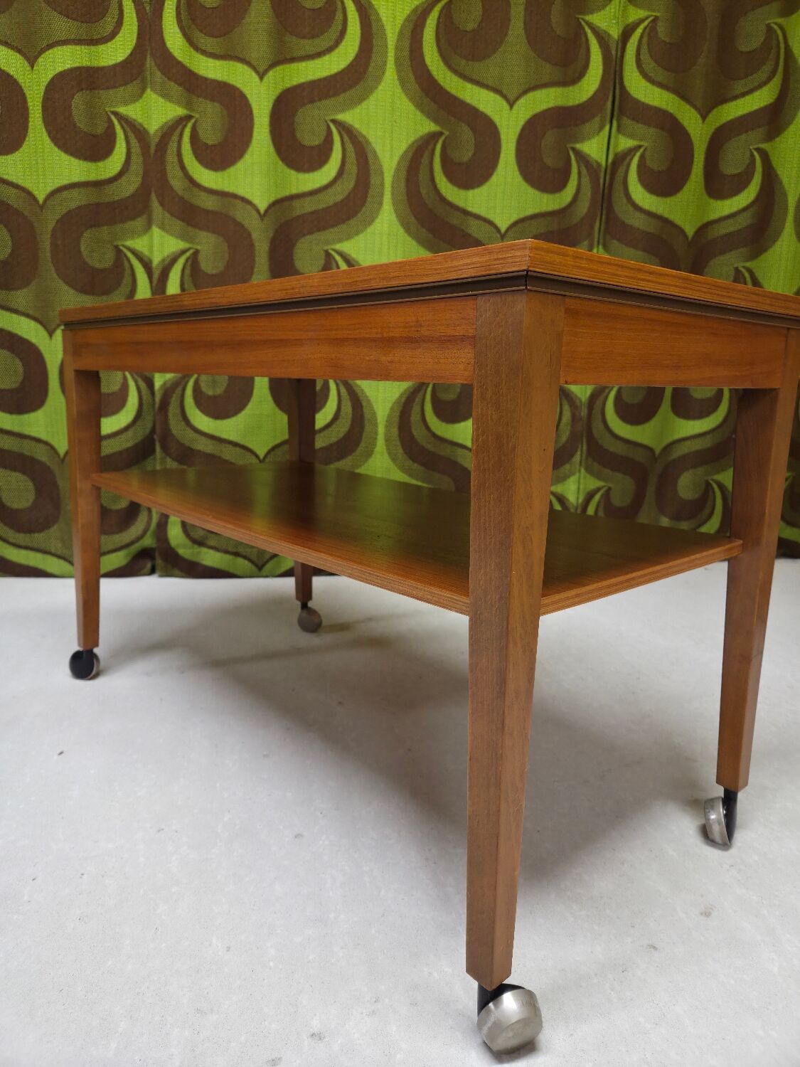 Teak serving table with casters, 1970s