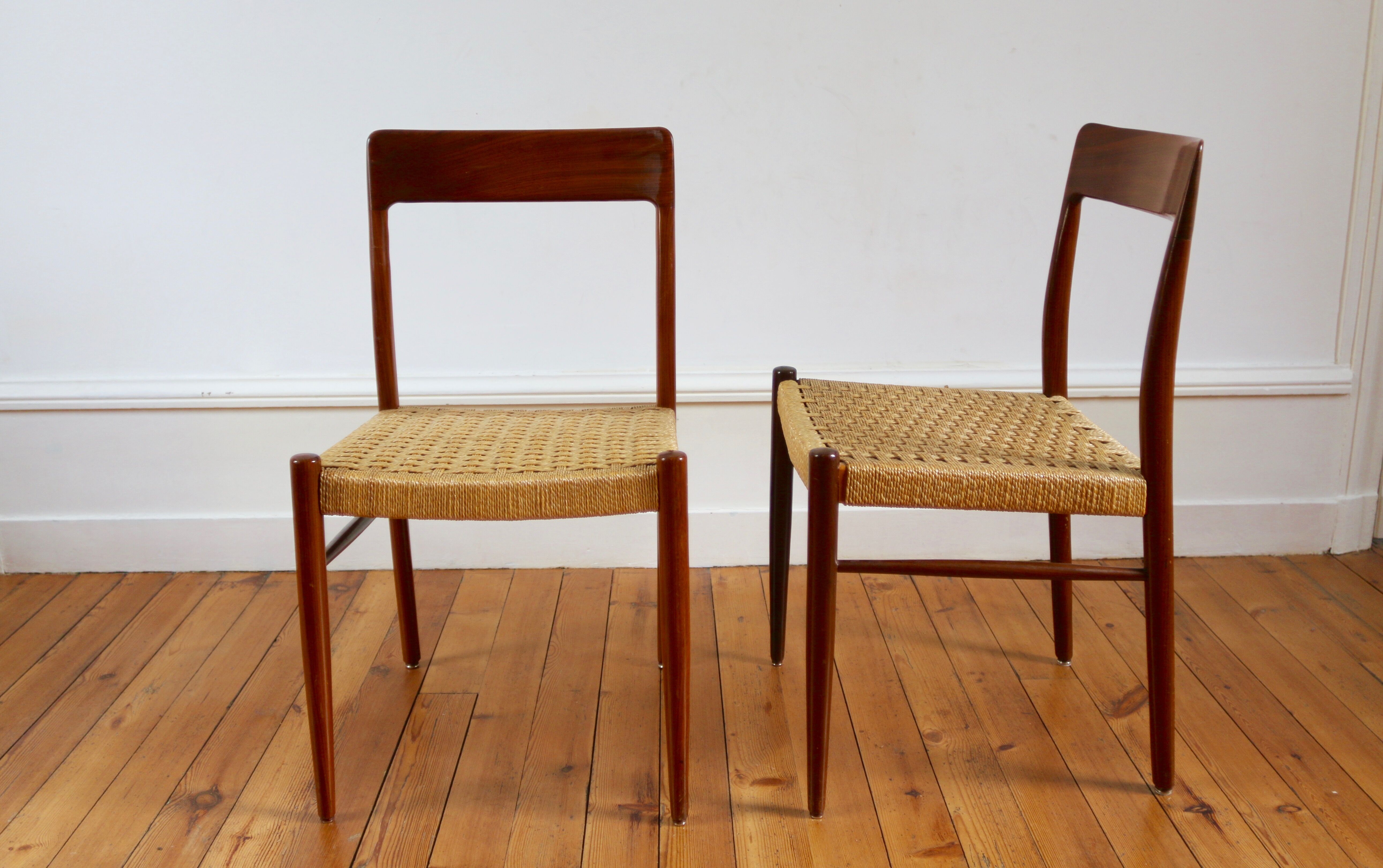 Chairs Scandinavian teak and rope 60 years