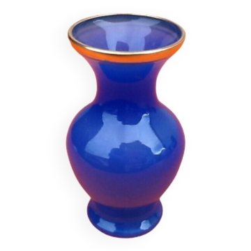 1960s baluster vase blue opaline collar with gilding foot douch