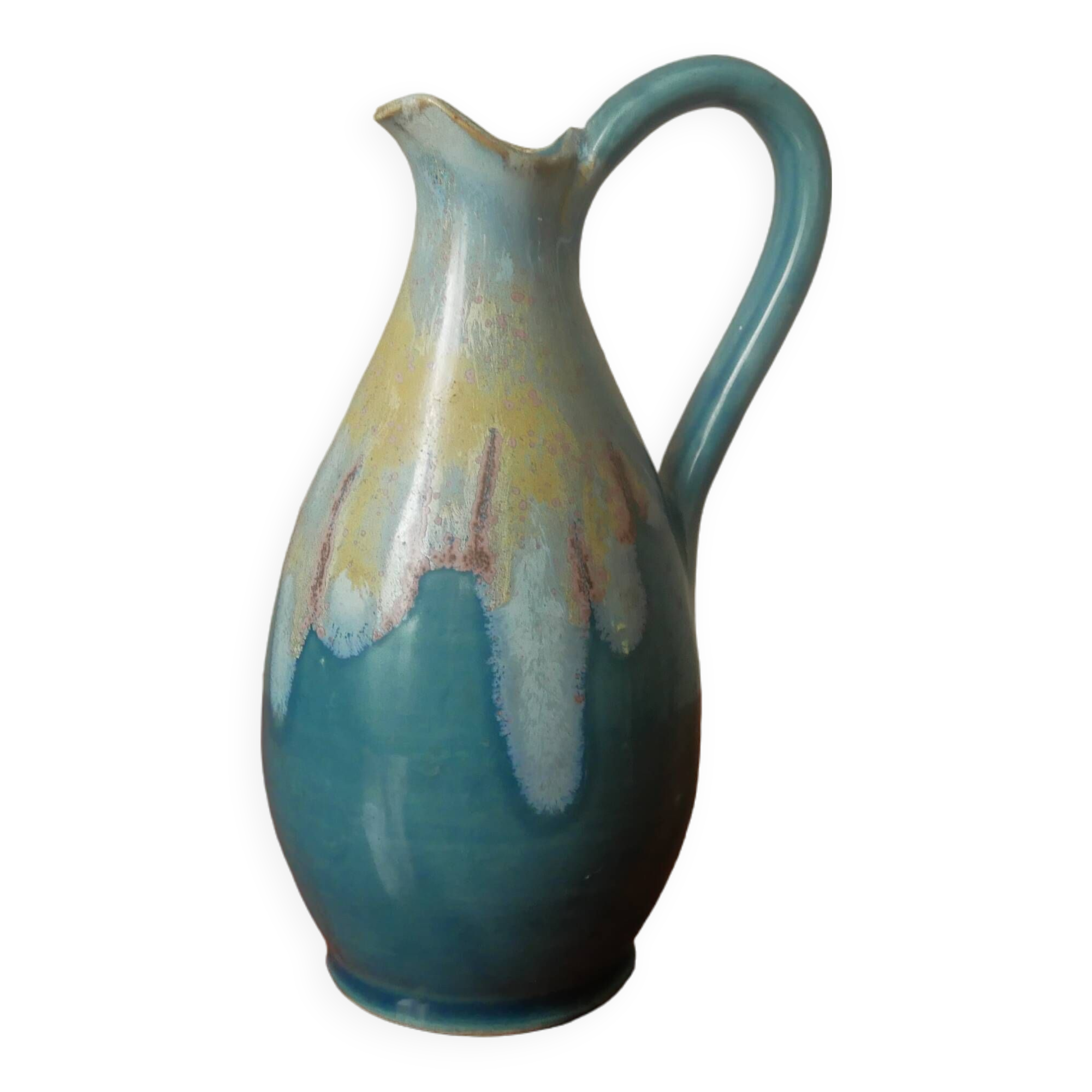 Vase with handle in enameled ceramic artisanal production country decoration slow handmade pottery
